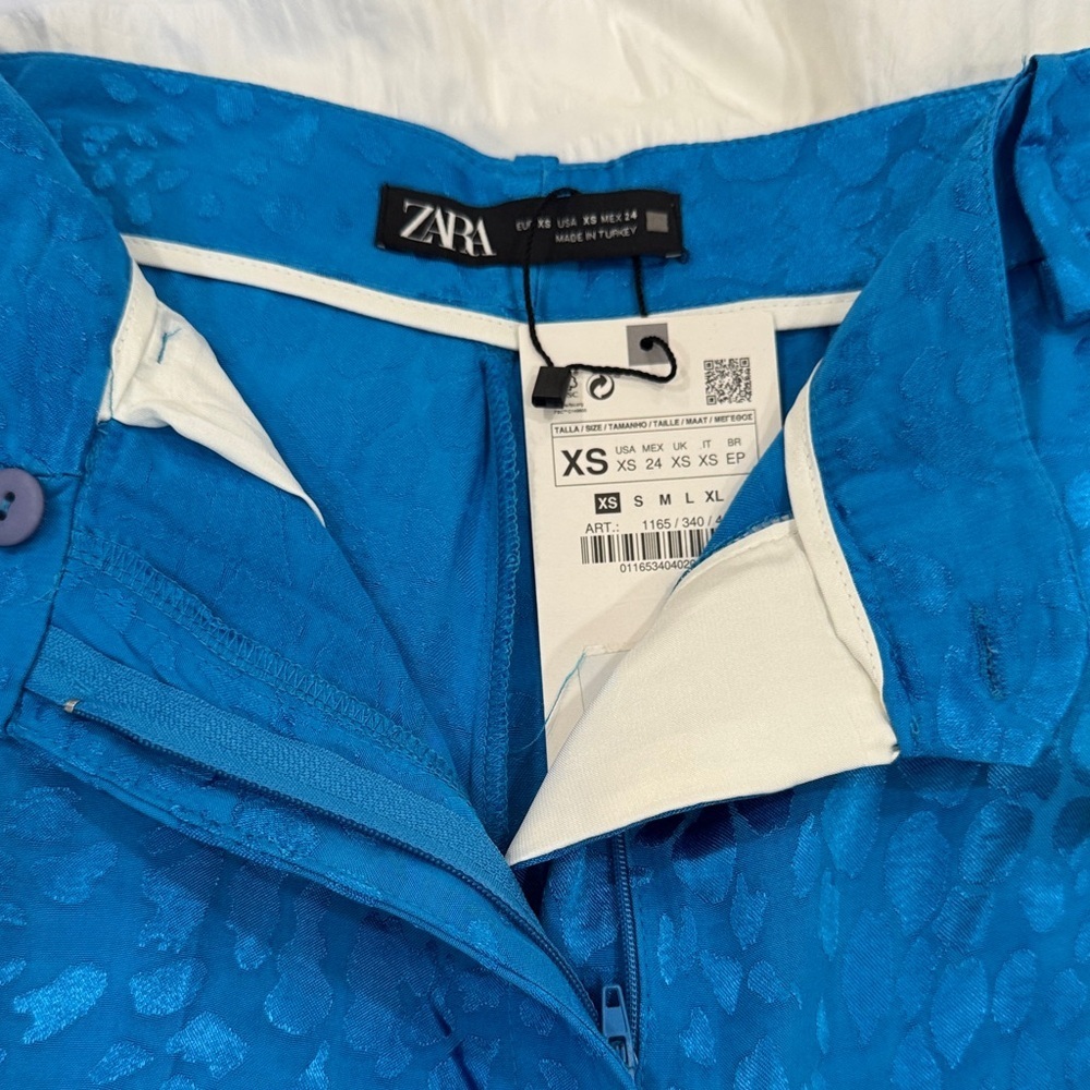Zara Blue Patterned Satin Pants Size XS NWT - Picture 9 of 14